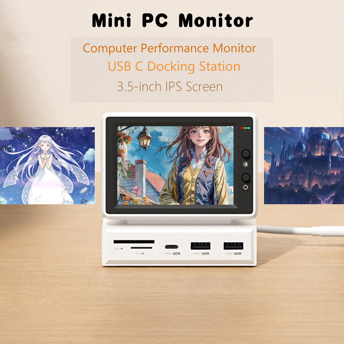Mini PC Monitor with USB-C Hub for At-a-Glance Stats
