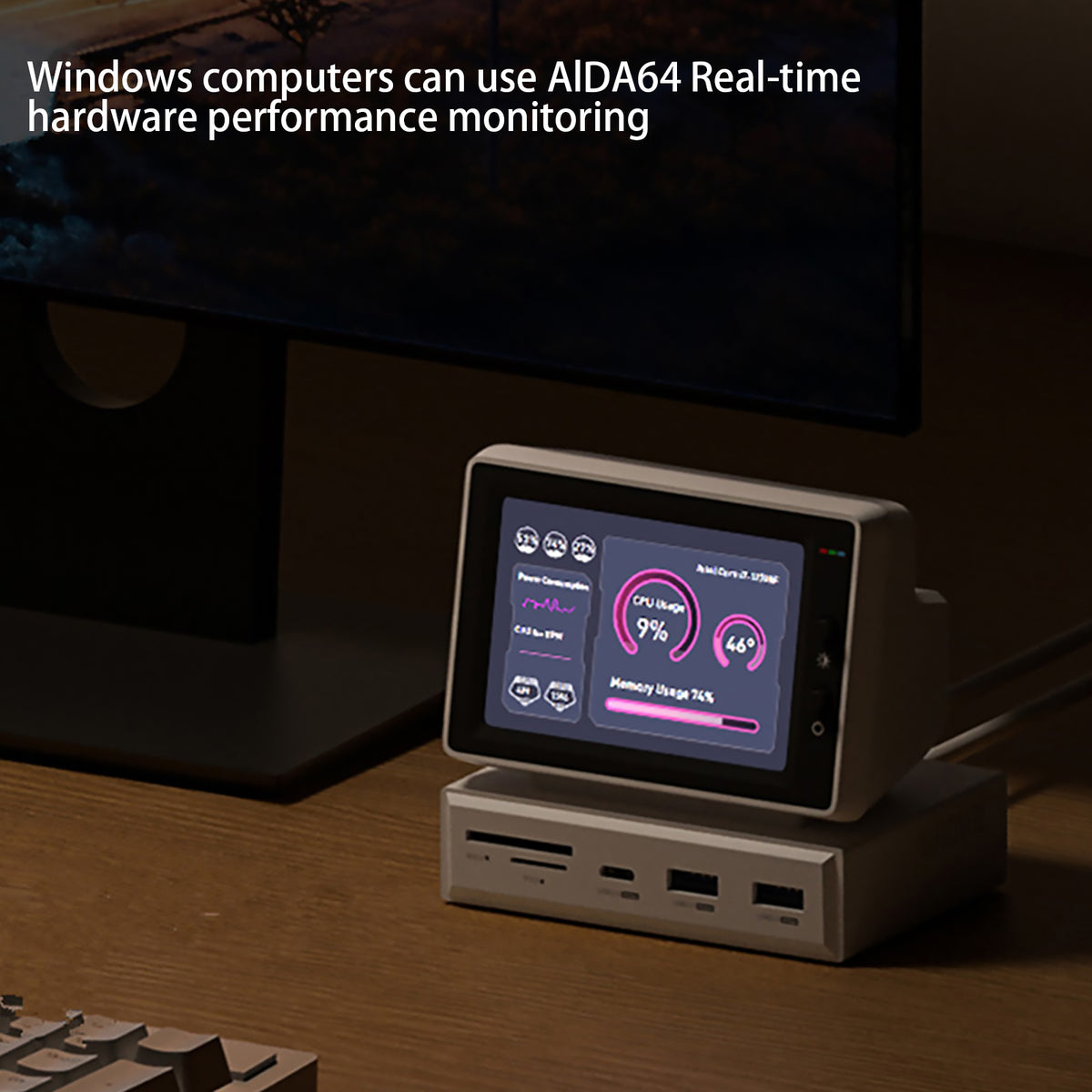 Mini PC Monitor with USB-C Hub for At-a-Glance Stats
