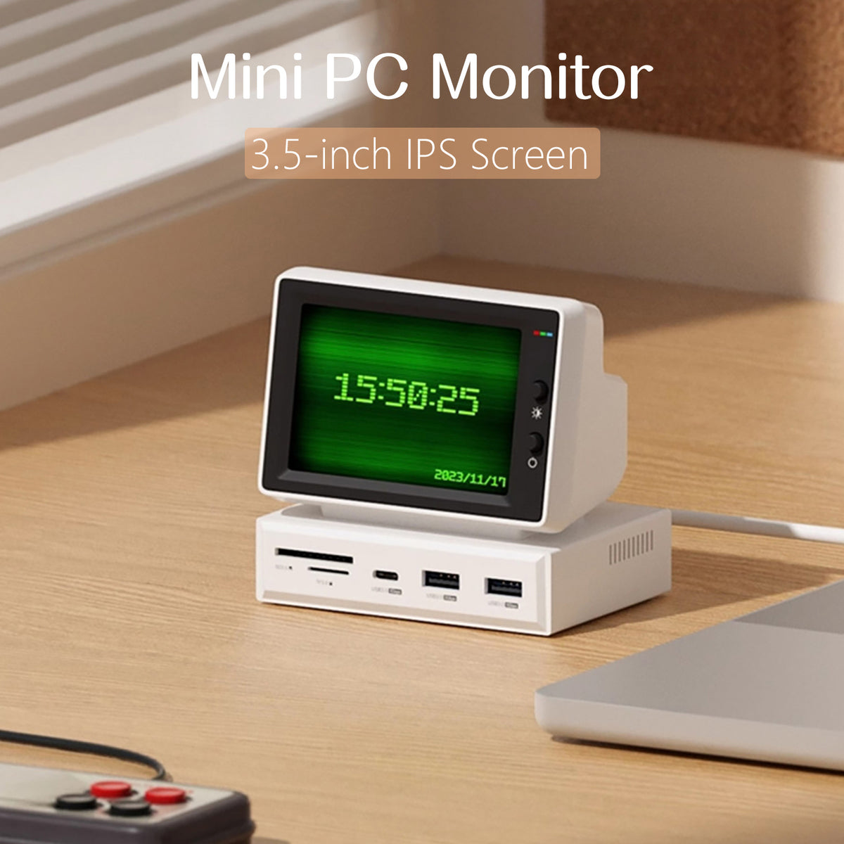 Mini PC Monitor with USB-C Hub for At-a-Glance Stats
