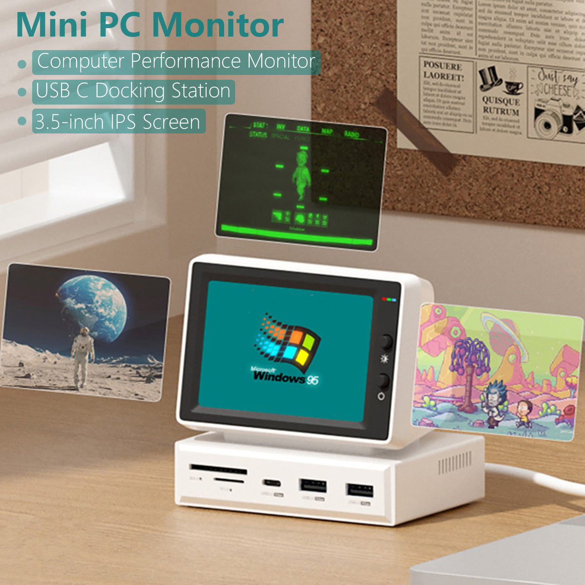 Mini PC Monitor with USB-C Hub for At-a-Glance Stats