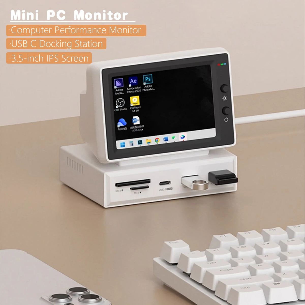 Mini PC Monitor with USB-C Hub for At-a-Glance Stats