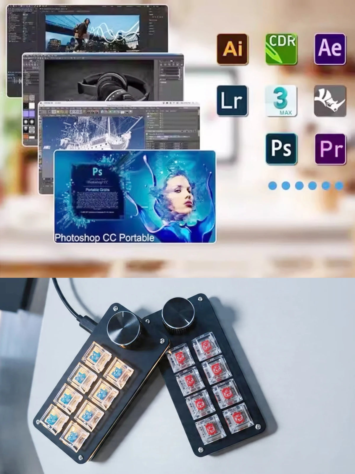 8-Key Multi-Functional Editing Keyboard Suitable for Office Design, Game Media, and Industrial Control Production Line Operation
