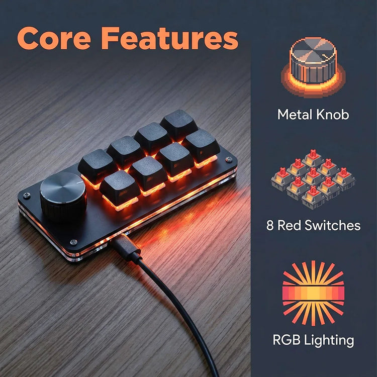8-Key Multi-Functional Editing Keyboard Suitable for Office Design, Game Media, and Industrial Control Production Line Operation