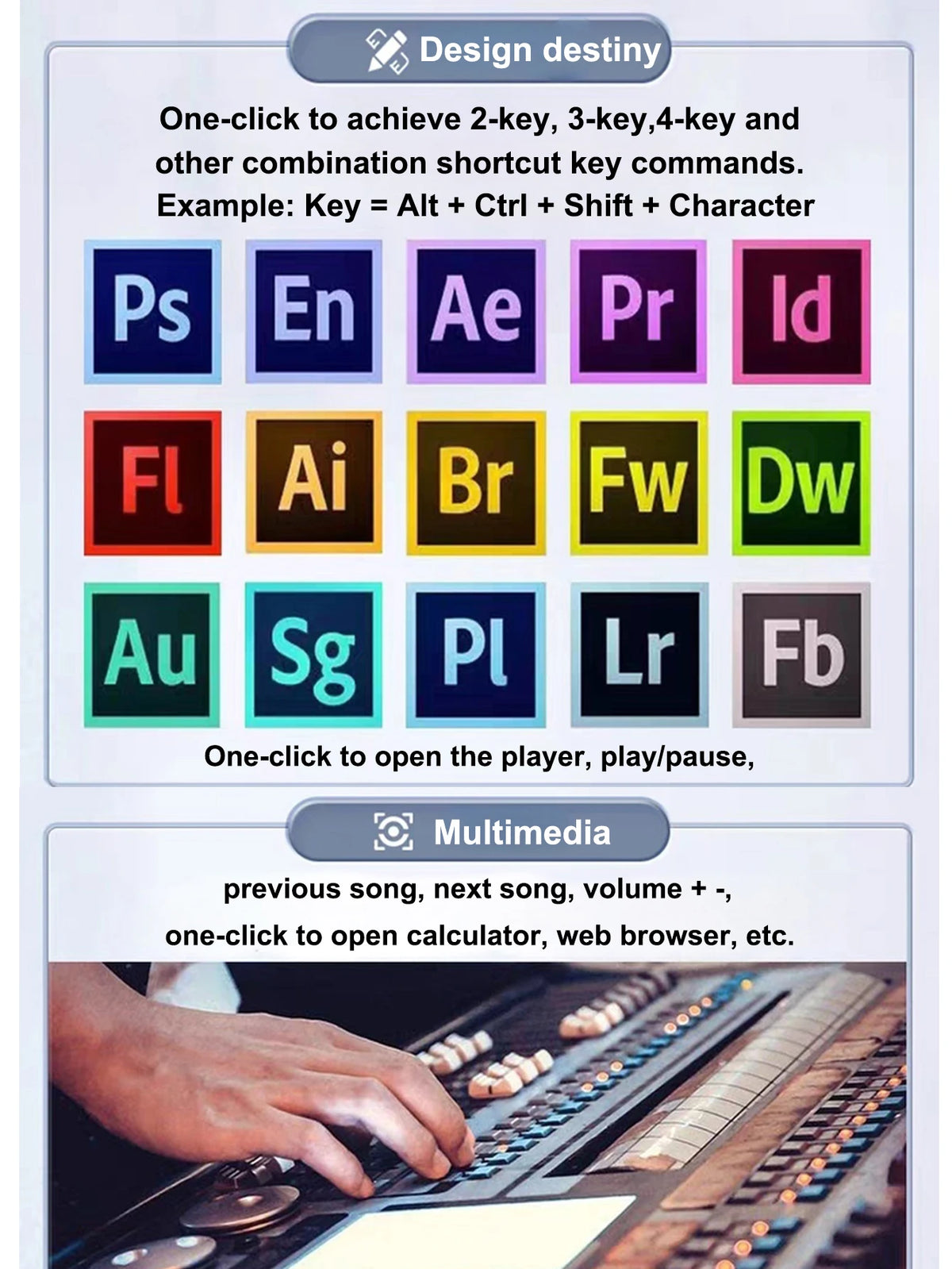 8-Key Multi-Functional Editing Keyboard Suitable for Office Design, Game Media, and Industrial Control Production Line Operation