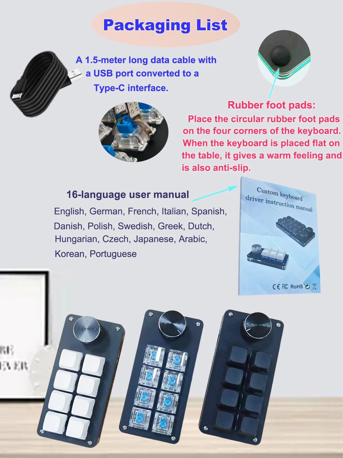8-Key Multi-Functional Editing Keyboard Suitable for Office Design, Game Media, and Industrial Control Production Line Operation