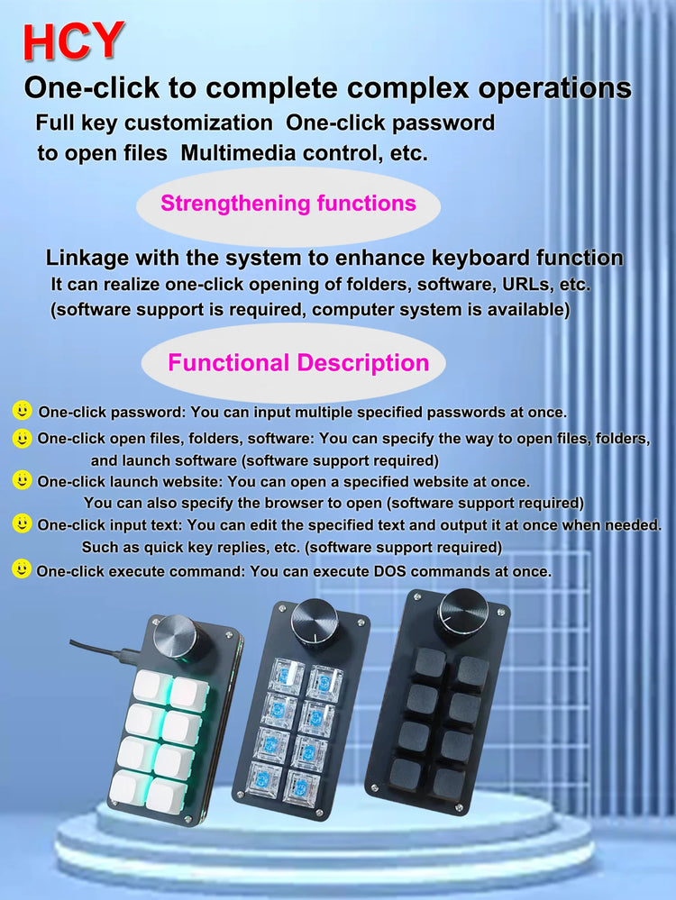 8-Key Multi-Functional Editing Keyboard Suitable for Office Design, Game Media, and Industrial Control Production Line Operation