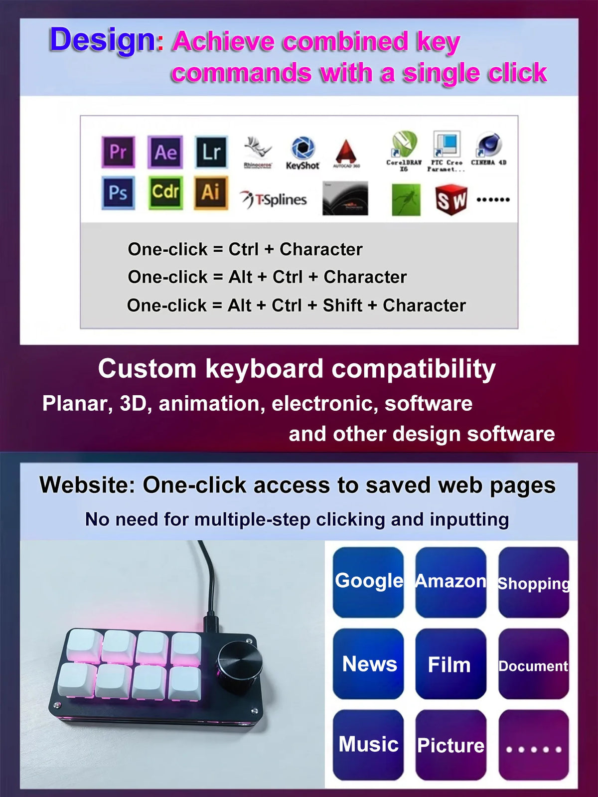 8-Key Multi-Functional Editing Keyboard Suitable for Office Design, Game Media, and Industrial Control Production Line Operation